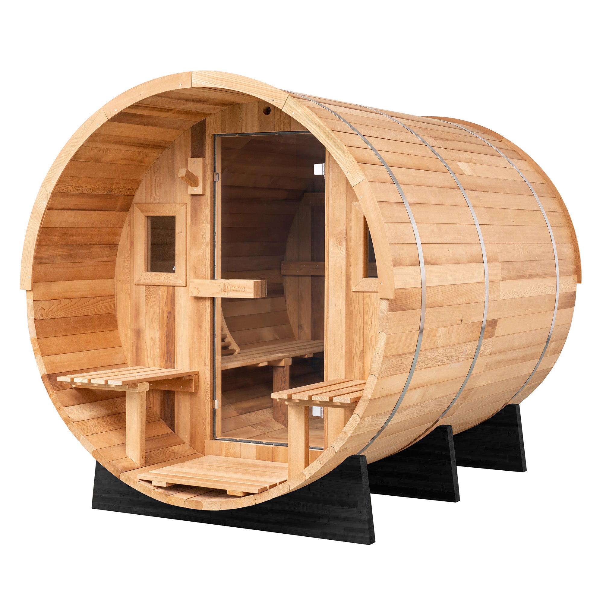 Redwood Outdoors 6-Person Barrel w/ Porch Outdoor Sauna SN-BPU-H6K001N