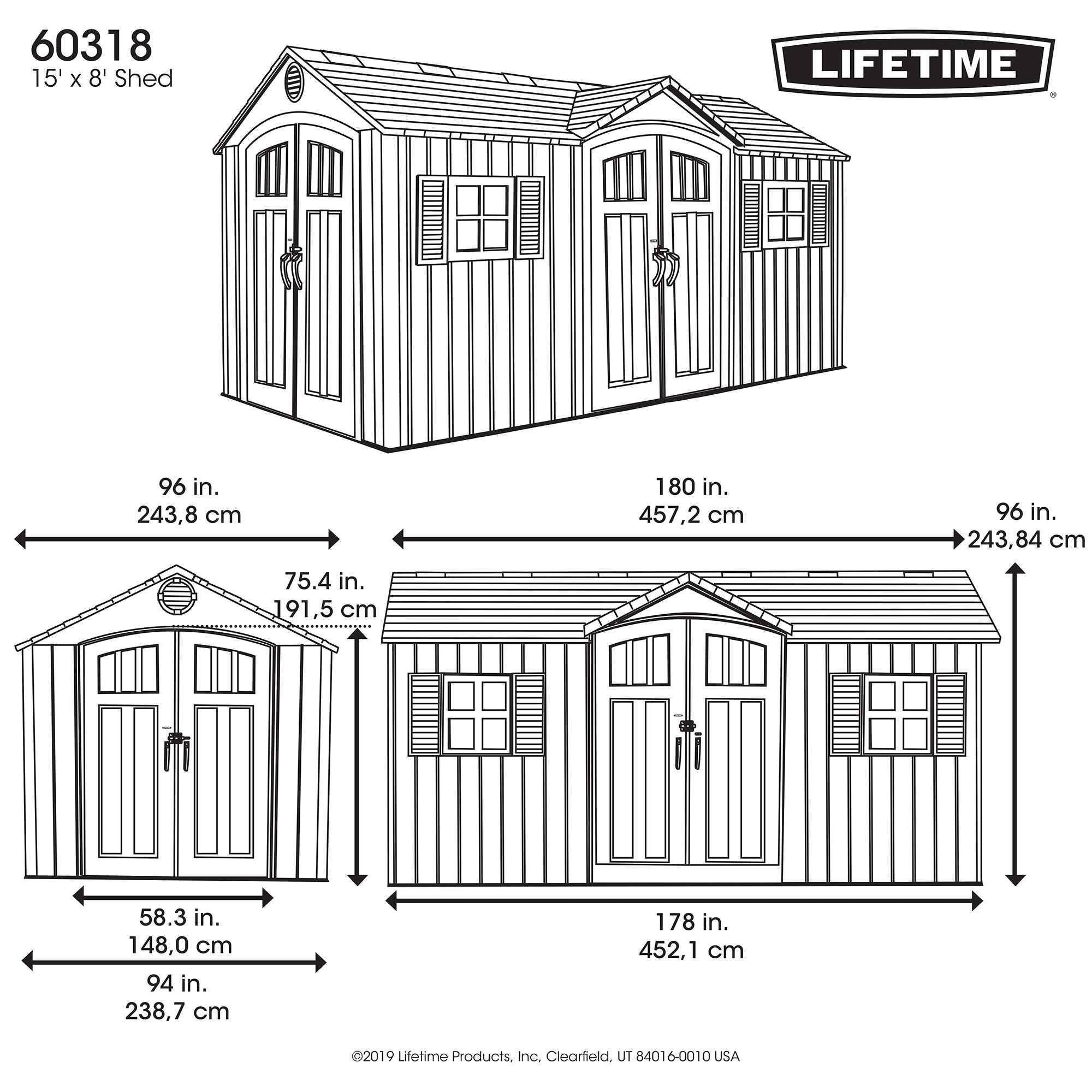 Lifetime 15 Ft X 8 Ft Outdoor Storage Shed - 60318